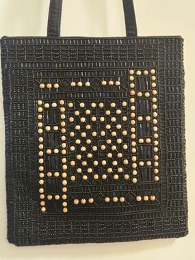 Lord & Taylor Black Tote with Intricate  Bead Detail